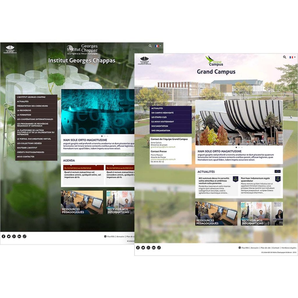 Démonstration du kit de création de sites avec deux sites satellites de l'Université de Reims Champagne-Ardenne